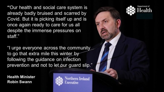 Picture of the Health Minister, Robin Swann, beside his quote about the health service